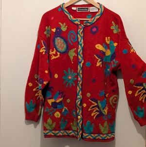 Christine Foley Colorful Bird Pattern Cardigan